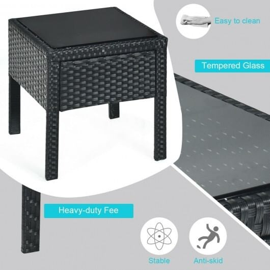 3 Pieces Outdoor Rattan Patio Conversation Set with Seat Cushions-Turquoise - Color: Turquoise D681-HW63218TU