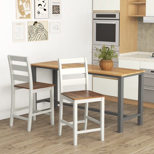 Set of 2 Counter Bar Stool with Inclined Backrest and Footrest-Gray - Color: Gray D681-JV11585WH