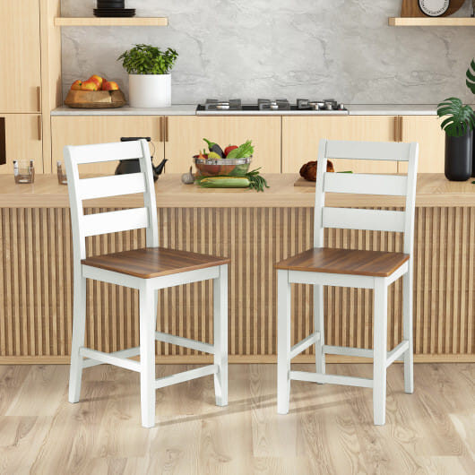 Set of 2 Counter Bar Stool with Inclined Backrest and Footrest-Gray - Color: Gray D681-JV11585WH