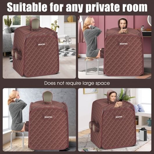 800W 2 Person Portable Steam Sauna Tent SPA with Hat Side Holes 3L Steamer-Coffee - Color: Brown D681-BA7733US-CF