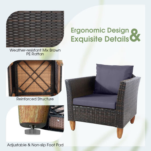 3 Pieces Outdoor Patio Wicker Furniture Set with Cushions and Acacia Wood Coffee Table-Gray - Color D681-HW71661GR