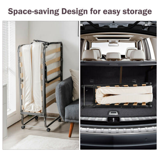 Rollaway Folding Bed with Memory Foam Mattress and Dust-Proof Bag Made in Italy - Color: White D681-HW69784