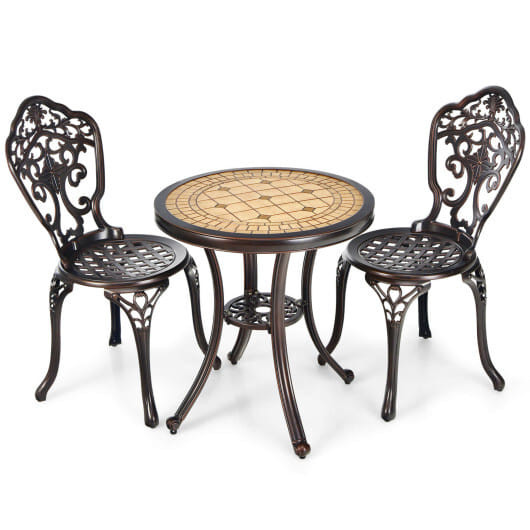 3-Piece All-Weather Cast Aluminum Patio Bistro Set-Copper - Color: Copper D681-NP10575WN