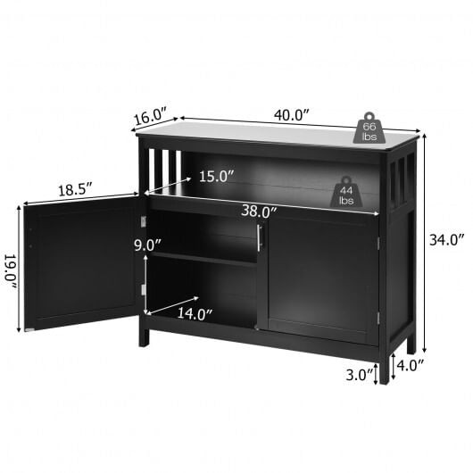 Kitchen Buffet Server Sideboard Storage Cabinet with 2 Doors and Shelf-Black - Color: Black D681-JV10037BK
