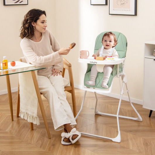 Easy Clean Compact Highchair with Removable Adjustable Tray and PU Seat Cushion-Green - Color: Green D681-AD10078GN