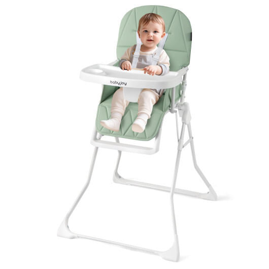 Easy Clean Compact Highchair with Removable Adjustable Tray and PU Seat Cushion-Green - Color: Green D681-AD10078GN