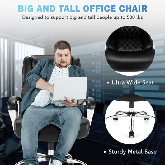 Height Adjustable Big and Tall Office Chair Computer Desk Chair with Metal Base-Black - Color: Black D681-CB10337DK