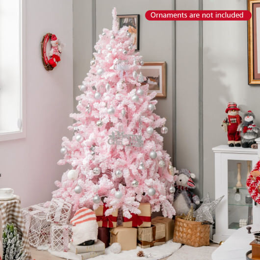 6 FT Flocked Artificial Xmas Tree Hinged with 350 LED Lights - Color: Pink - Size: 6 ft D681-CM24508US
