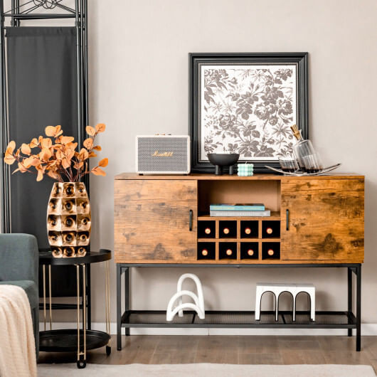 Industrial Kitchen Buffet Sideboard with Wine Rack and 2 Doors-Rustic Brown - Color: Rustic Brown D681-JV10562CF