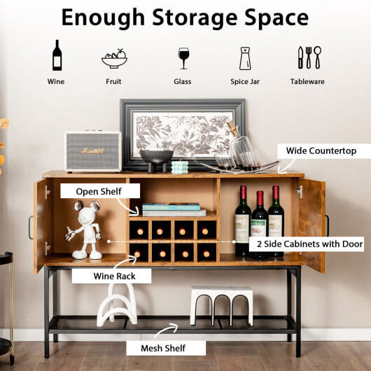Industrial Kitchen Buffet Sideboard with Wine Rack and 2 Doors-Rustic Brown - Color: Rustic Brown D681-JV10562CF