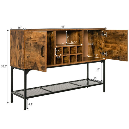 Industrial Kitchen Buffet Sideboard with Wine Rack and 2 Doors-Rustic Brown - Color: Rustic Brown D681-JV10562CF