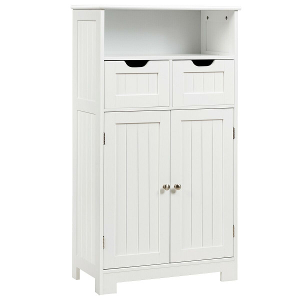 Bathroom Wooden Side Cabinet  with 2 Drawers and 2 Doors-White - Color: White D681-HW64500WH