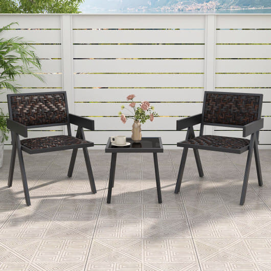 3 Pieces Patio PE Wicker Bistro Set with Quick-Drying Foam-Black - Color: Black D681-NP12097BN