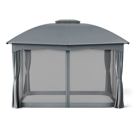 12 x 10 Feet Canopy Double Vented Heavy Duty Steel Gazebo-Gray - Color: Gray D681-NP10383GR
