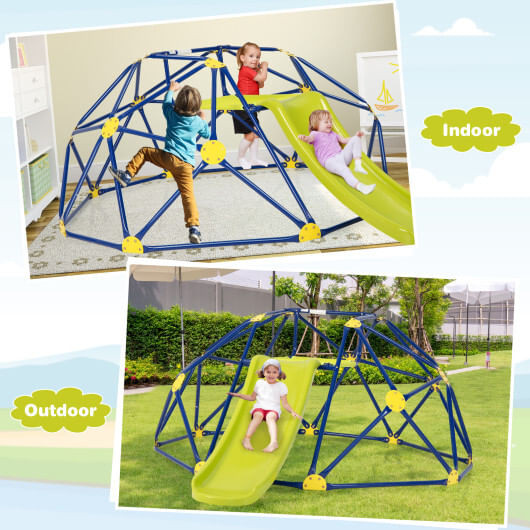 Kids Climbing Dome with Slide and Fabric Cushion for Garden Yard-Green - Color: Green D681-NP10769-HS