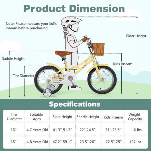 16 Inch Kids Bike Adjustable Bicycle with Reflectors and Bell for Children 4-7 Years Old-16 inches  D681-TS10153BE-16