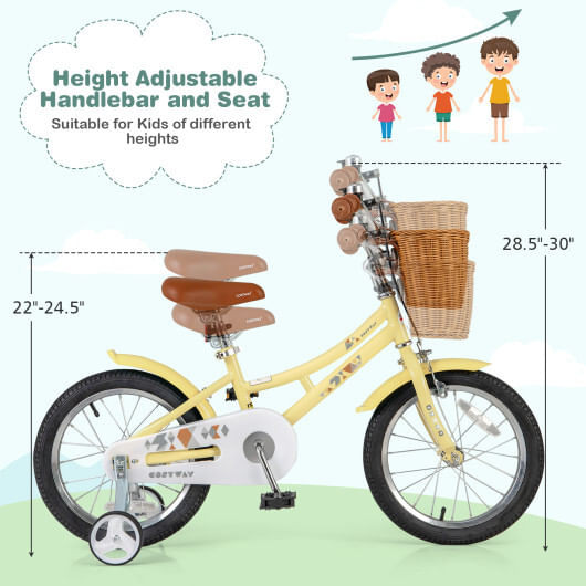 16 Inch Kids Bike Adjustable Bicycle with Reflectors and Bell for Children 4-7 Years Old-16 inches  D681-TS10153BE-16