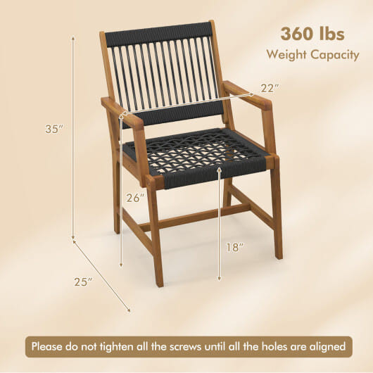 Set of 2 Patio Acacia Wood Dining Chairs with Armrests for Lawn Yard - Color: Black D681-HW70896