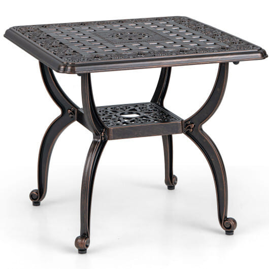Cast Aluminum Outdoor Side Table with Storage Shelf for Garden Porch Balcony-Rustic Brown - Color:  D681-NP11476WN