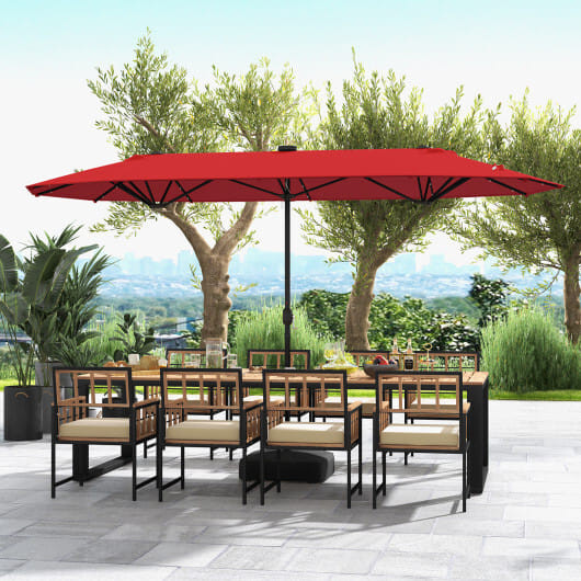 13FT Double-sided Patio Umbrella with Solar Lights for Garden Pool Backyard-Red - Color: Red D681-NP11520WN