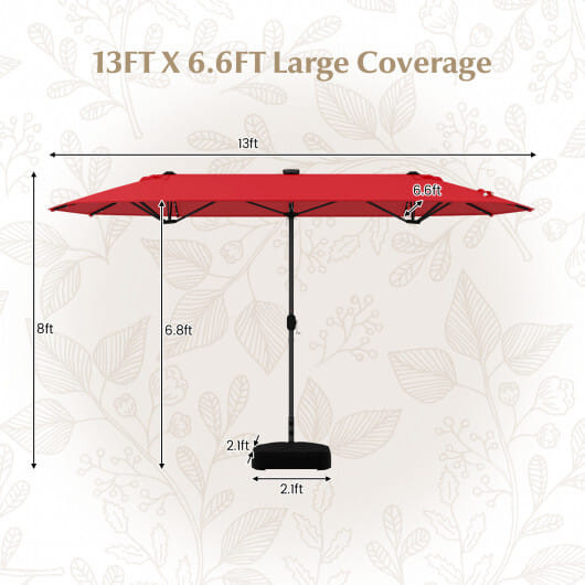 13FT Double-sided Patio Umbrella with Solar Lights for Garden Pool Backyard-Red - Color: Red D681-NP11520WN