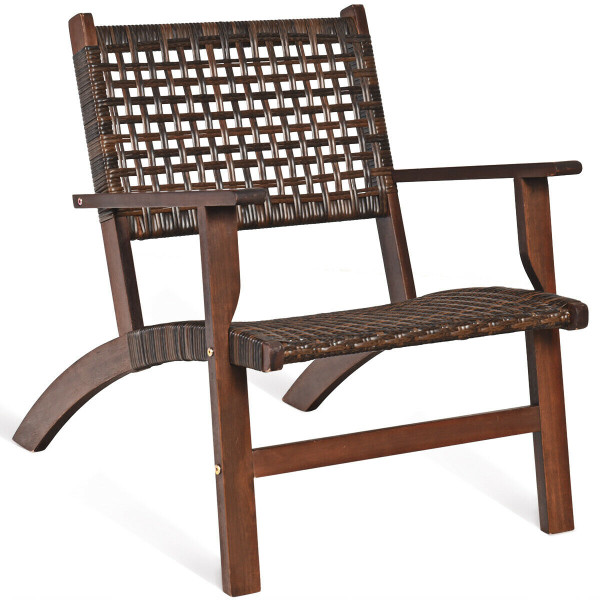 3 Pieces Outdoor Wooden Patio Rattan Furniture Set - Color: Brown D681-OP70267