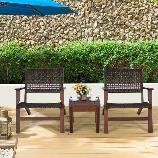 3 Pieces Outdoor Wooden Patio Rattan Furniture Set - Color: Brown D681-OP70267