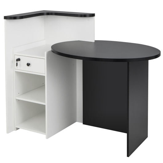 Front Reception Office Desk with Open Shelf and Lockable Drawer-Black & White - Color: Black & White D681-CB10404DK