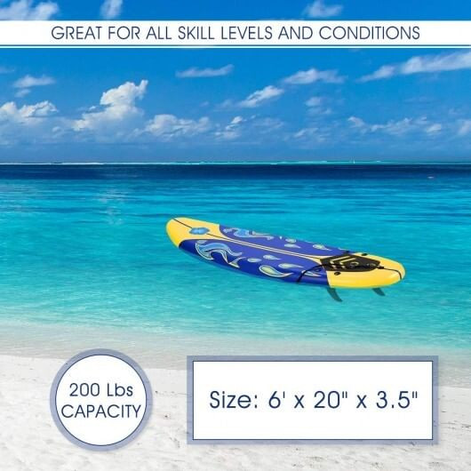 6 Feet Surfboard with 3 Detachable Fins-Yellow - Color: Yellow D681-SP37374YW