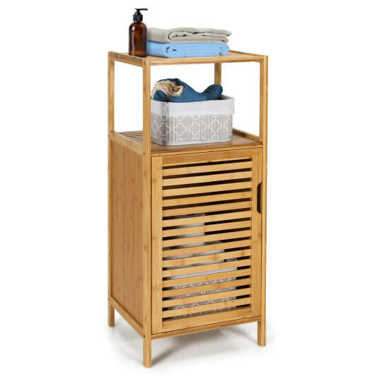 Bamboo Bathroom Storage Floor Cabinet with Door and Shelf Corner Cabinet - Color: Natural D681-JZ10014NA