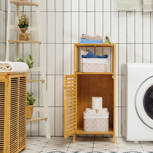 Bamboo Bathroom Storage Floor Cabinet with Door and Shelf Corner Cabinet - Color: Natural D681-JZ10014NA