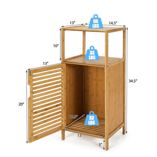Bamboo Bathroom Storage Floor Cabinet with Door and Shelf Corner Cabinet - Color: Natural D681-JZ10014NA