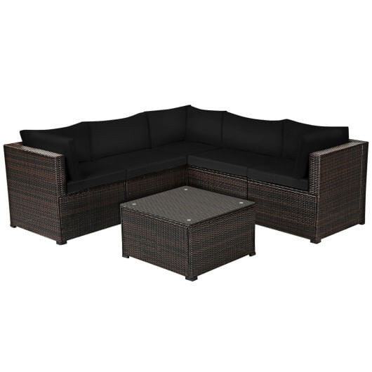 6 Pieces Patio Furniture Sofa Set with Cushions for Outdoor-Black - Color: Black D681-HW70624DK+