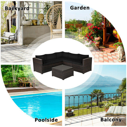 6 Pieces Patio Furniture Sofa Set with Cushions for Outdoor-Black - Color: Black D681-HW70624DK+