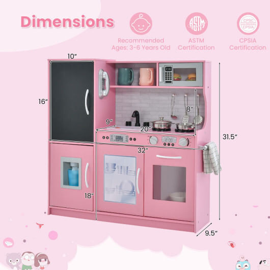 Toddler Pretend Play Kitchen for Boys and Girls 3-6 Years Old-Pink - Color: Pink D681-TP10126PI