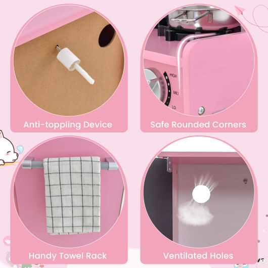 Toddler Pretend Play Kitchen for Boys and Girls 3-6 Years Old-Pink - Color: Pink D681-TP10126PI
