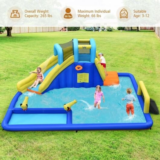 6-in-1 Inflatable Water Slide Jumping House without Blower - Color: Blue D681-OP70805