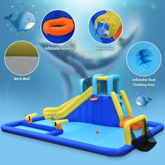 6-in-1 Inflatable Water Slide Jumping House without Blower - Color: Blue D681-OP70805
