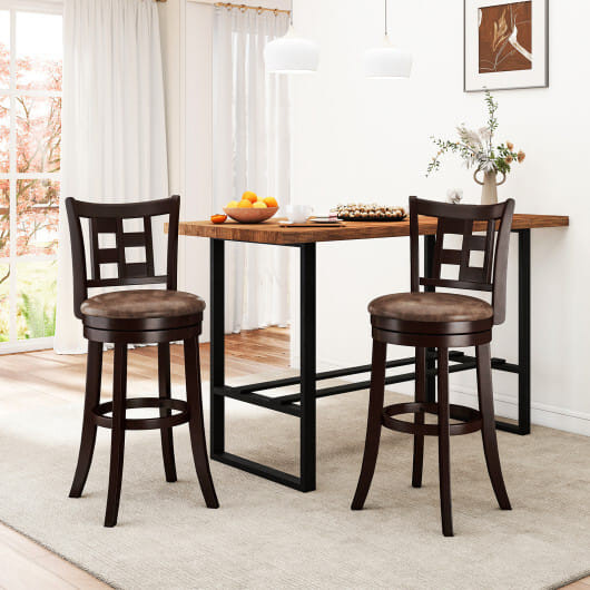 Set of 2 Bar Stools Swivel Bar Chairs with Footrest and Lattice Backrest-30 inches - Size: 30 inches D681-JV12731CF-29