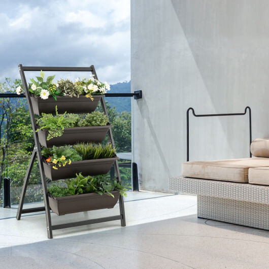 4-Tier Vertical Raised Garden Bed with 4 Containers and Drainage Holes-S - Color: Black - Size: S D681-GT3901