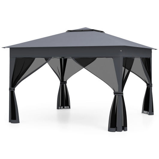 11 X 11 FT Pop Up Gazebo with Mesh Netting and Double Roof-Gray - Color: Gray D681-NP12383GR