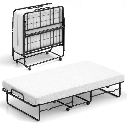 Twin Size Folding Bed with Memory Foam Mattress and Heavy-duty Metal Frame D681-HU10915