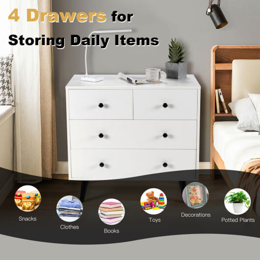 4 Drawers Dresser Chest of Drawers Free Standing Sideboard Cabinet-White - Color: White D681-JZ10095WH