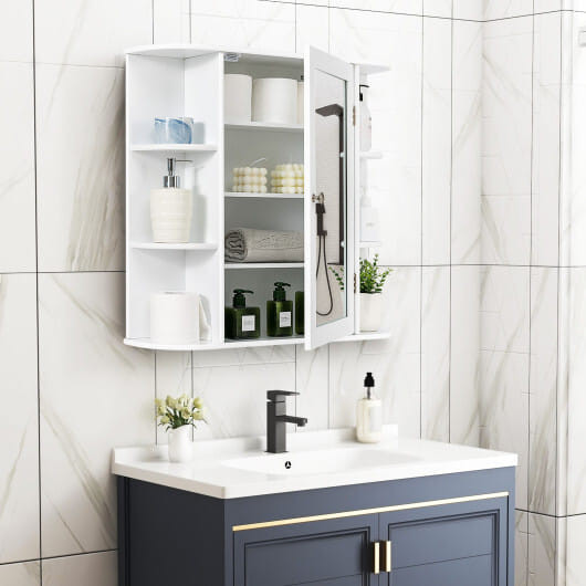 Multipurpose Mount Wall Mirror Bathroom Storage Cabinet-White - Color: White D681-JV10446WH