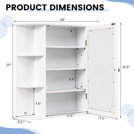 Multipurpose Mount Wall Mirror Bathroom Storage Cabinet-White - Color: White D681-JV10446WH