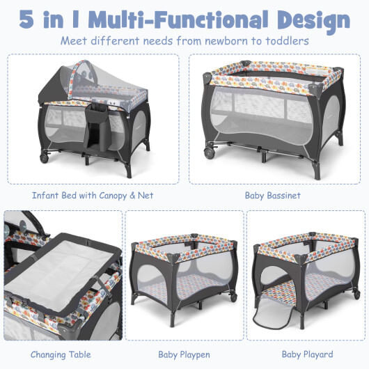 4 in 1 Portable Baby Nursery Center with Net and Music Box-Multicolor - Color: Multicolor D681-BE10022CL