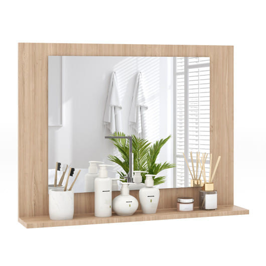 Rectangle Bathroom Mirror with Shelf 23.5 x 17.5 Inch and Wood Frame-Brown - Color: Brown D681-HW72341CF