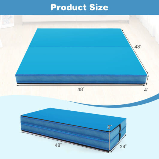 4ft x 4ft x 4in Bi-Folding Gymnastic Tumbling Mat with Handles and Cover-Blue - Color: Blue D681-FH10090BL