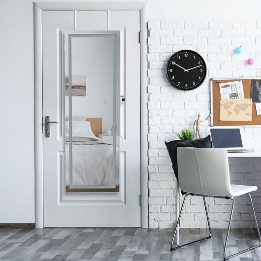 Mirrored Jewelry Armoire with Full Length Mirror and 2 Internal LED Lights-White - Color: White D681-HW65936WH