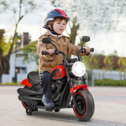 Kids Electric Motorcycle with Training Wheels and LED Headlights-Red - Color: Red D681-TQ10199US-RE